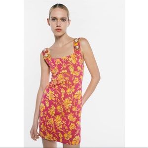 Zara Pink and Yellow Floral Mini Dress
